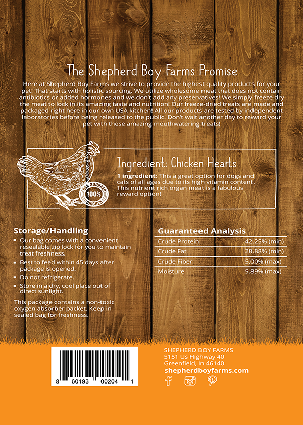 Shepherd Boy Farms Freeze Dried Chicken Heart TREATS FOR DOGS & CATS