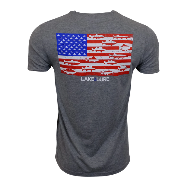 LAKE&LURE PATRIOT FISH BLEND SHORT SLEEVE TEE - UNISEX- Aluminum Gray