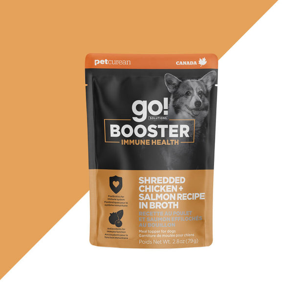 Petcurean Go! Shredded Chicken + Salmon in Bone Broth Immune Health BOOSTER Dog Food Topper