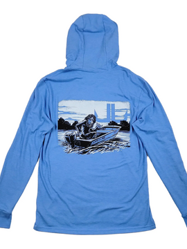 LAKE&LURE JON SQUATCH ROAMER, Triblend Long Sleeve- Azure Blue/White