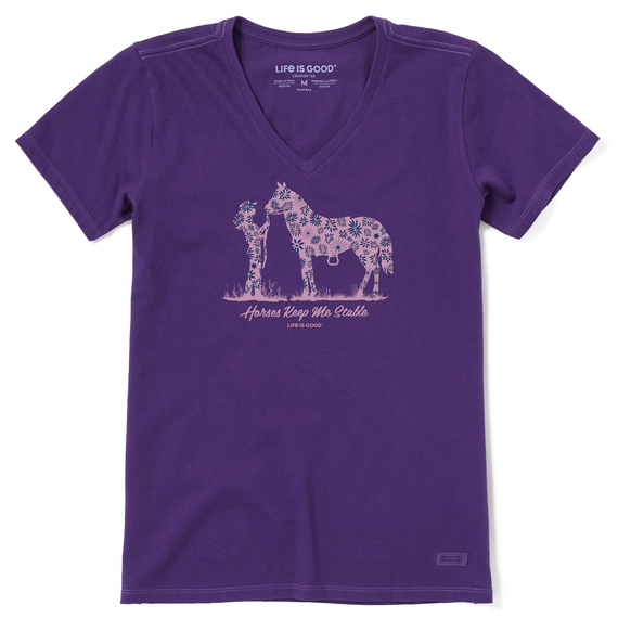 Life is Good Horses Keep Me Stable Women's Crusher V Neck Short Sleeve Shirt