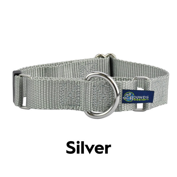 2HOUNDSDESIGN Keystone Buckle Nylon Martingale Collar - Silver - MADE IN THE USA