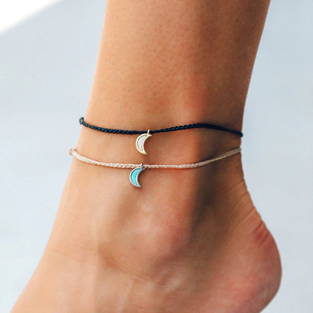 Pura Vida Crescent Moon Black Anklet