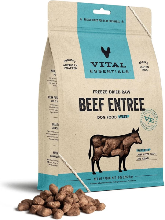 VITAL ESSENTIALS Beef Mini Nibs Grain Free Freeze Dried Raw Dog Food, 14 Oz