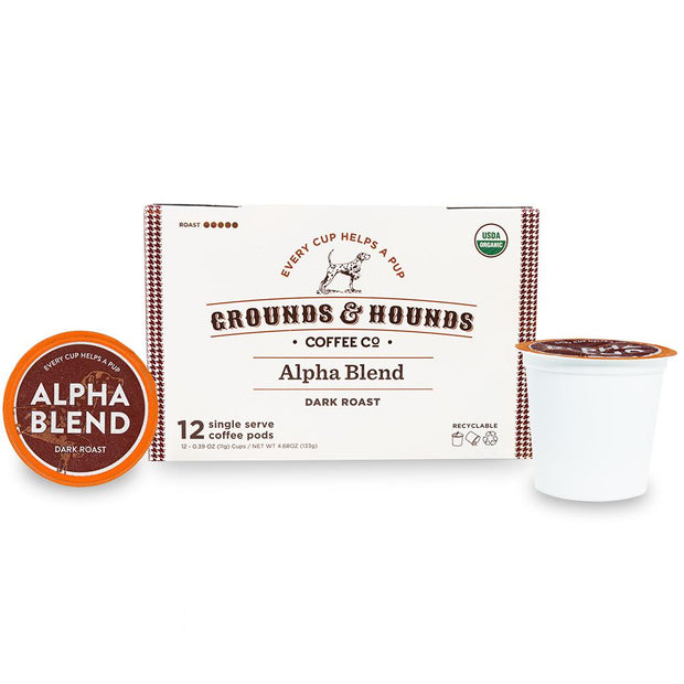 Grounds & Hounds Alpha Blend Dark Roast Single Serve Pods- 12 Count