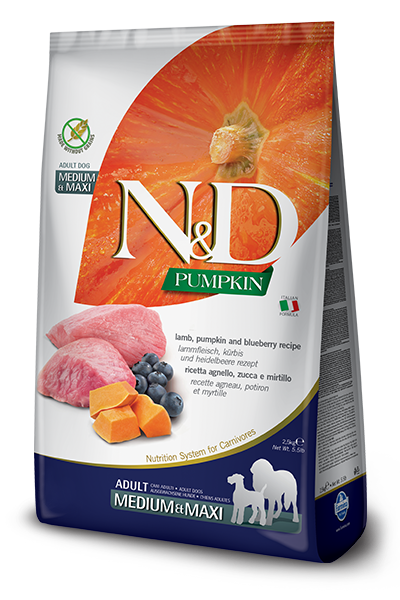 FARMINA N&D Lamb, Pumpkin + Blueberry Adult Medium and Maxi Breed Dog Food